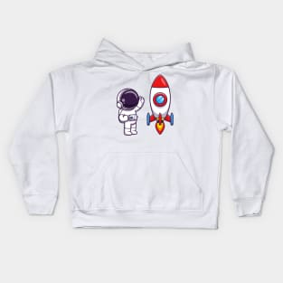 Astronaut Waving Hand to Rocket Cartoon Kids Hoodie